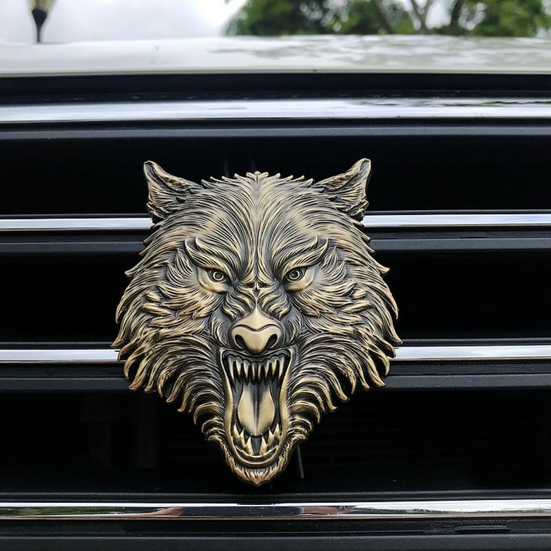 Image of Wolf Head Metal 3D car Emblem (Bronze Emblem)