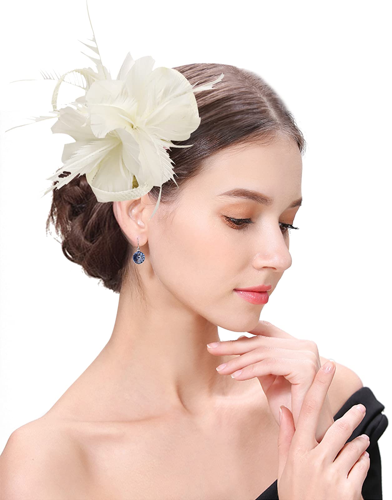 Z&XSinamay Fascinator Pillbox Hats for Women Feather Flower Church Derby Headband Clip Wedding Tea Party Hat