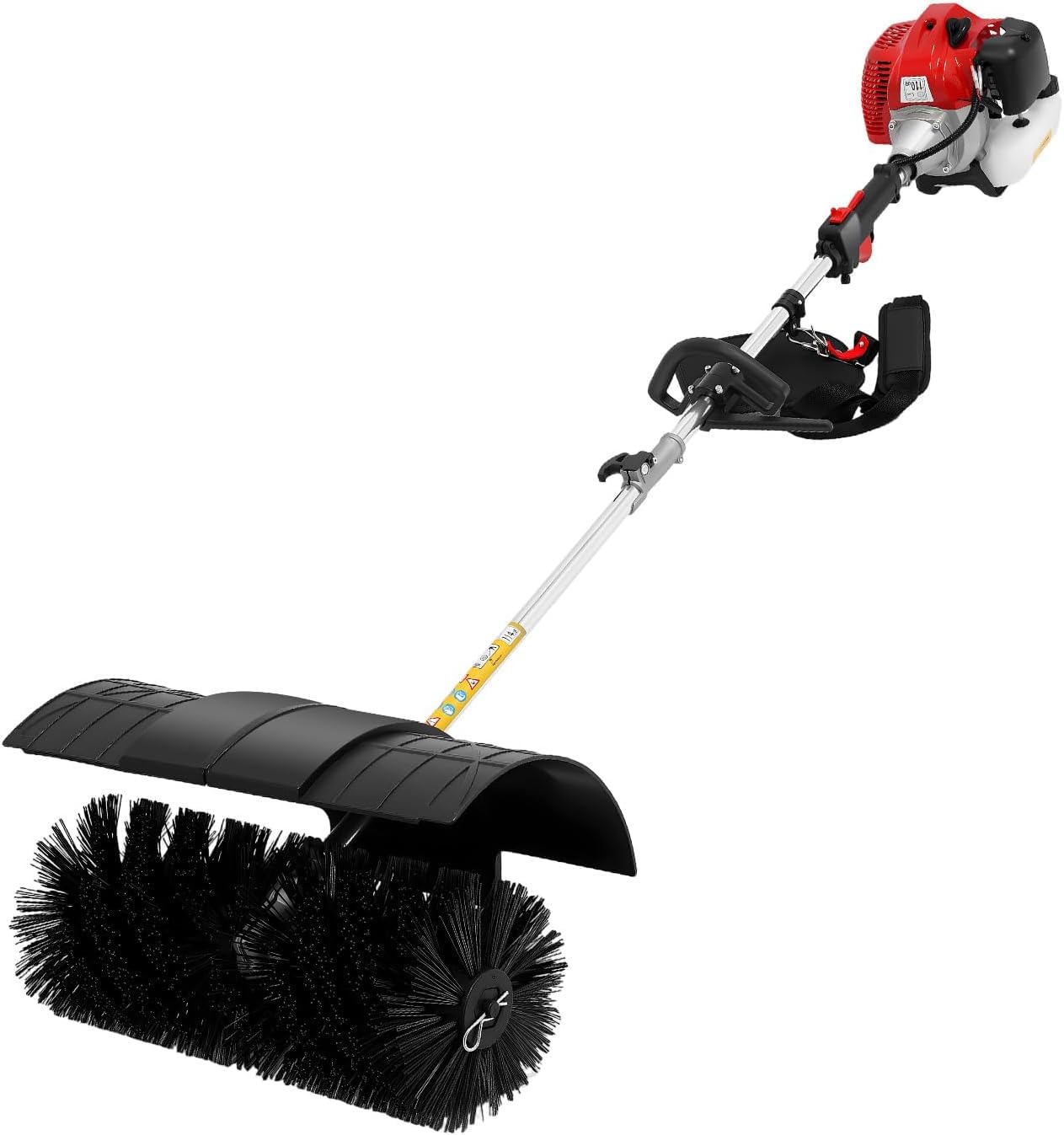 Balai Portatif, Moteur À Essence 2 Temps 52 Cm³ 2,3 CV 1,7 KW, Monocylindre Refroidi par Air, Balai De Nettoyage De Pelouse, Balai Portatif (Longueur du Manche : 153 Cm) Red, Black