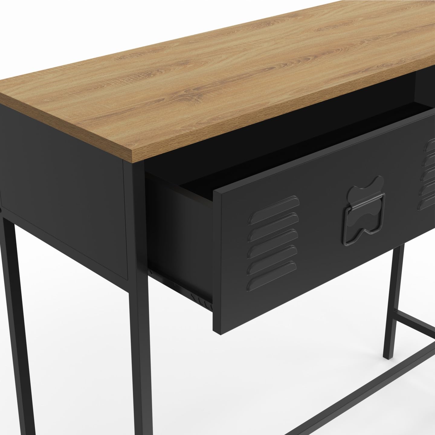 IDMarket – Consola 1 cajón Ester metal Negro Bandeja Madera Diseño Industrial