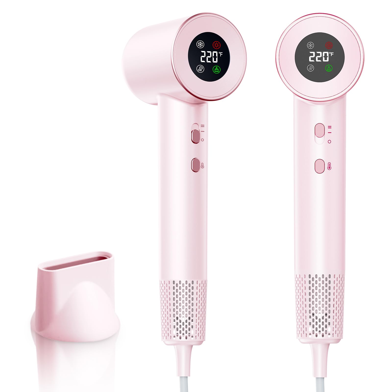 RUCHA 200M Ionic Hair Dryer 1600W, 110,000 RPM High-Speed Blow Dryer for Fast Drying, 4 Temps & 2 Speeds Lightweight Quiet Hairdryer with Magnetic Nozzle for Professional Salon Home Travel Pink Hair Dryer
