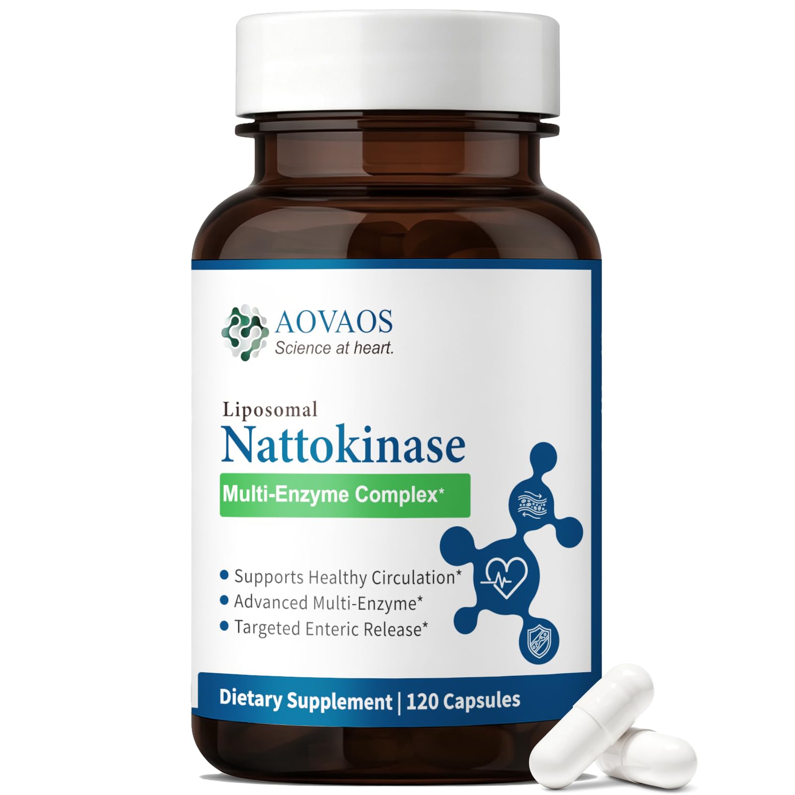 Aovaos Suplemento de Multi-enzimas com Nattokinase 10.800 FU, 120 cápsulas