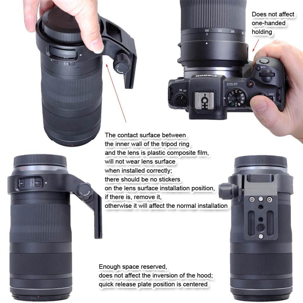 iShoot Metall-Stativ-Halterungsring, Objektivkragen, kompatibel mit Canon RF 100–400 mm f/5.6–8 IS USM, Objektivstützhalterung, Unterseite ist Arca-Swiss Fit Schnellwechselplatte Schwalbenschwanznut
