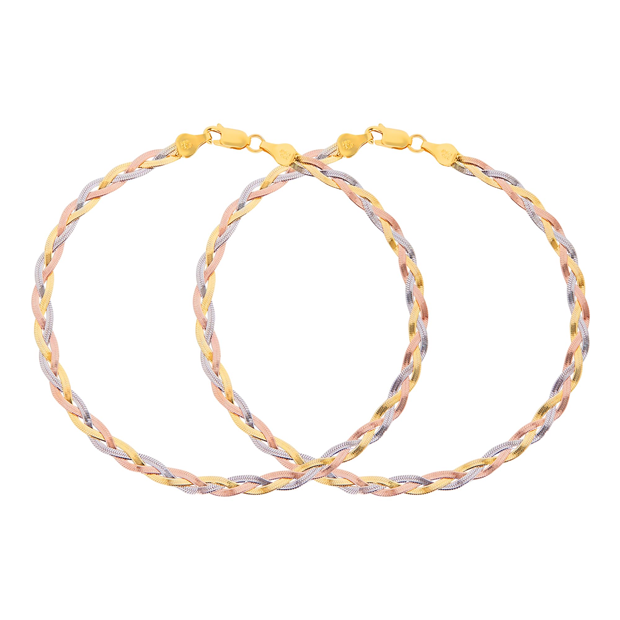 zavya 925 Sterling Silver Designer Triple Tone Rhodium, Gold & Rose Gold Plated Chain Anklet (Pair) | With Certificate of Authenticity & 925 Hallmark | Gift for Women & Girls-picture-27