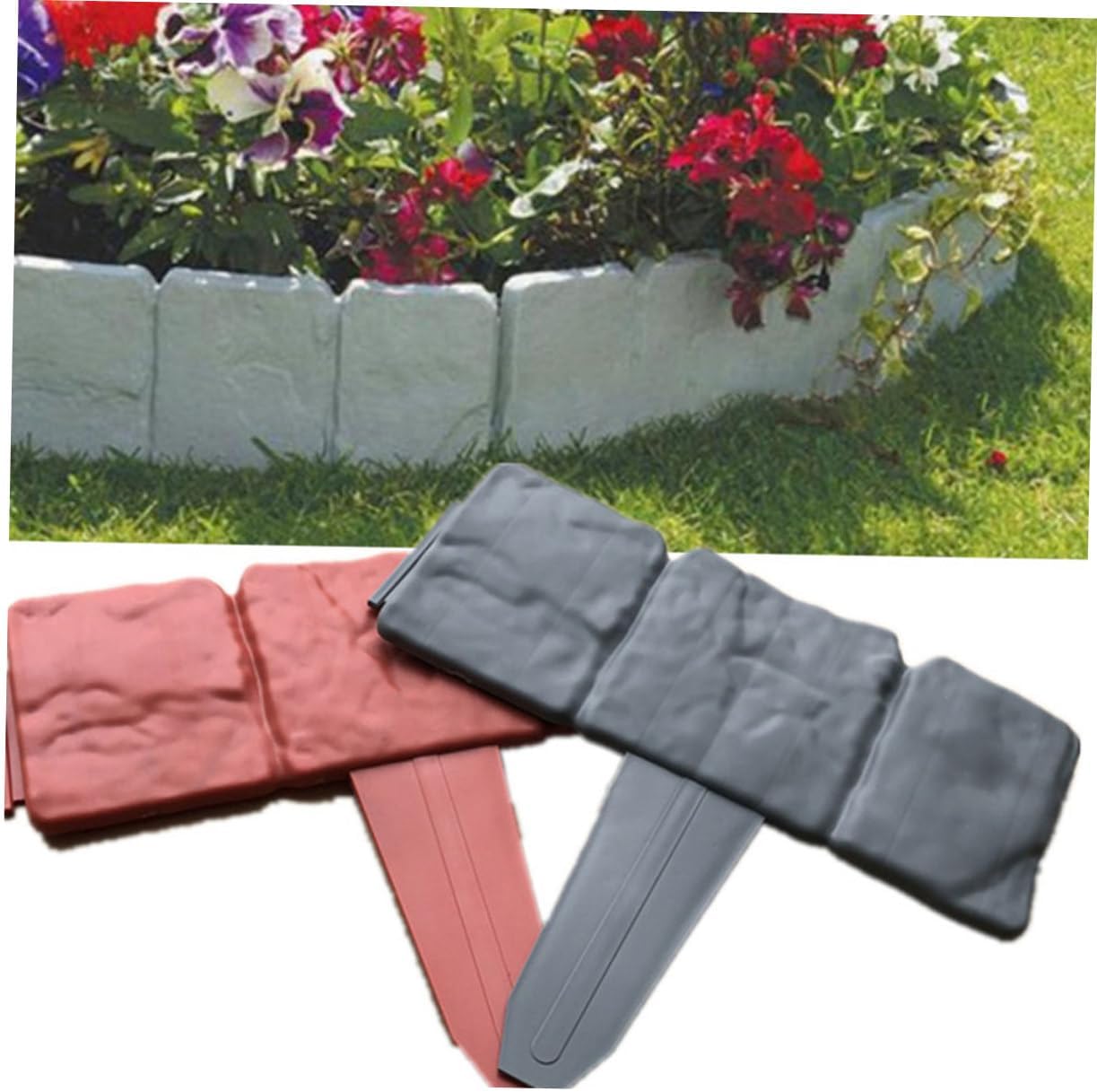 20pcs Light Grey Plastic Garden Fence Panels DIY Decorative Patchwork Lawn Enclosure Flexible Weatherproof Picket Border for Outdoor and Courtyard Edging
