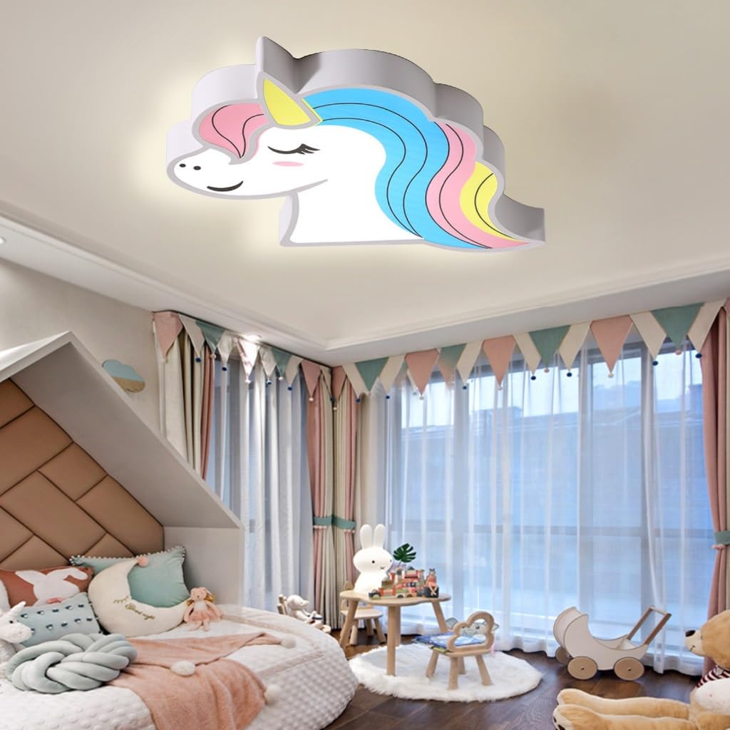 LED Ceiling Light 53CM Unicorn Ceiling Light Dimmable Ceiling Lamp With Remote Control 3000-6000K Kids Night Light 28W Acrylic Ceiling Chandelier Lighting Fixture Living Room Bedroom Children's Room (