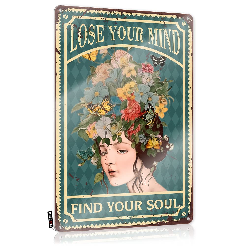 Sukecupqz Women's Colour Funny Kitchen Signs Beer Decor Lose Your Mind Find Soul Tin Sign Garden Wall Artpsychedelic Decorcute House Decoroffice Desk Supplies For (20X30cm)