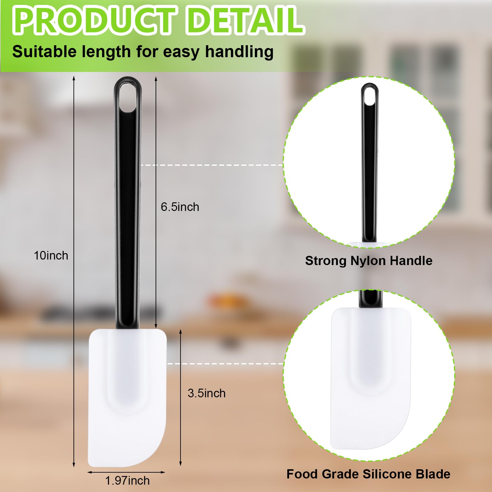Dandat 9 spatole in gomma siliconica, spatole commerciali resistenti al calore, antiaderenti, resistenti, per cucina, frittura, spalmare e cuocere, lavabili in lavastoviglie (bianco e nero, 25,4 cm)