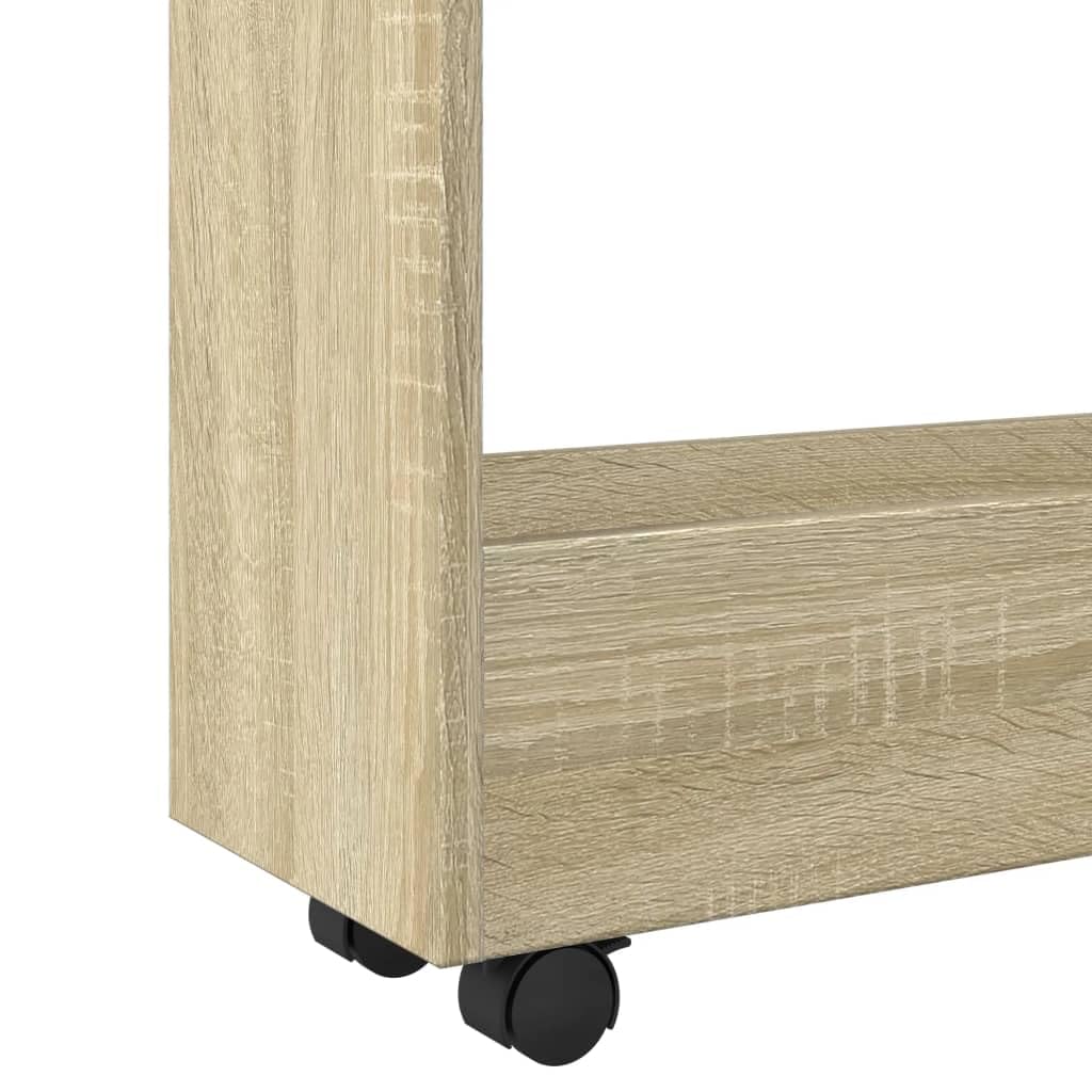 Carro de almacenamiento genérico estrecho de 3 niveles Chene Sonoma | Madera de ingeniería estable, 4 ruedas giratorias, 2 bloqueables, para sala de estar cocina y cuarto de baño