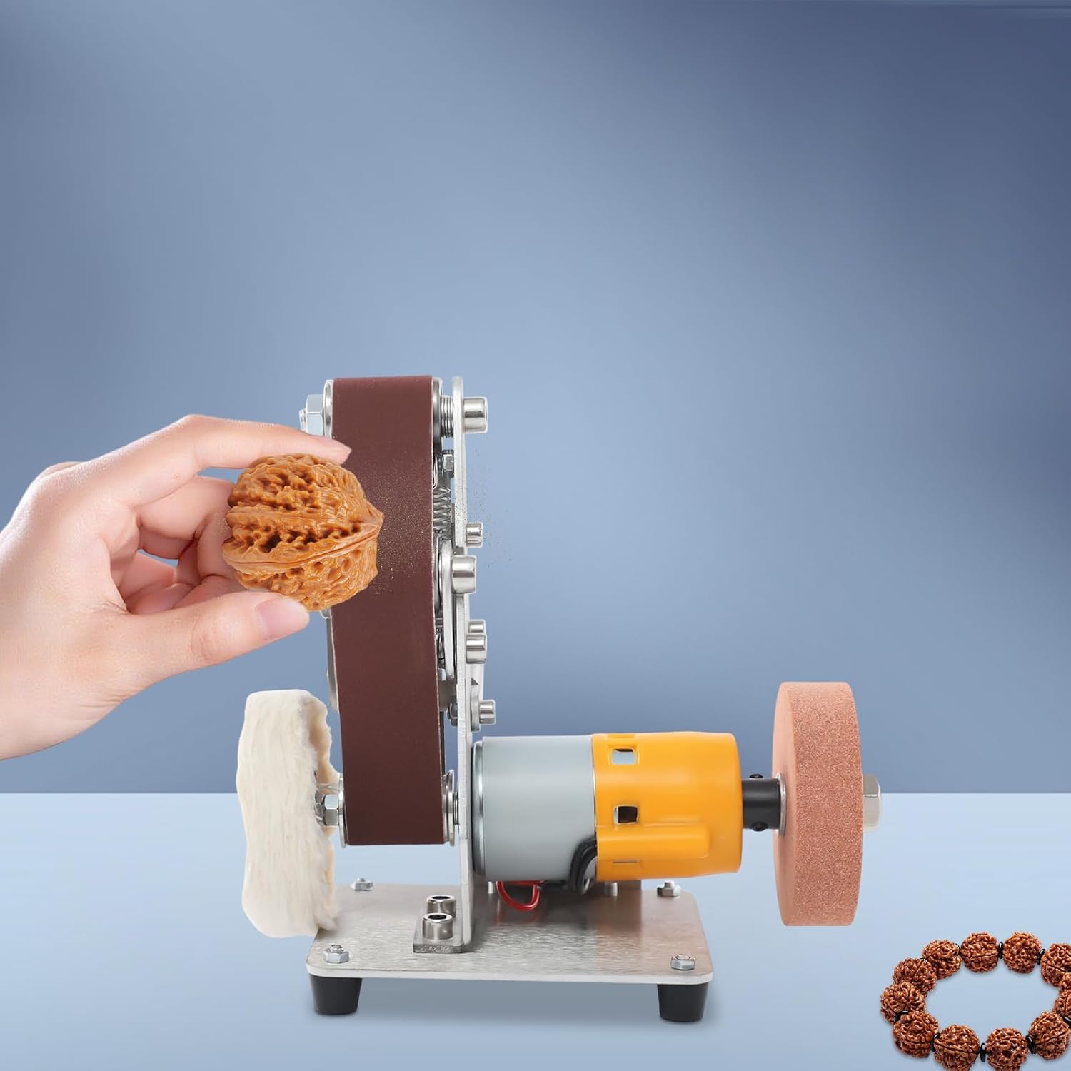 Mini Belt Sander, 1.5A Electric Bench Grinder Sanding Machine, 7 Adjustable Speed Multi-Function Table Top Grinder Polisher,for DIY Craft Woodworking Stained Glass Jewelry Making