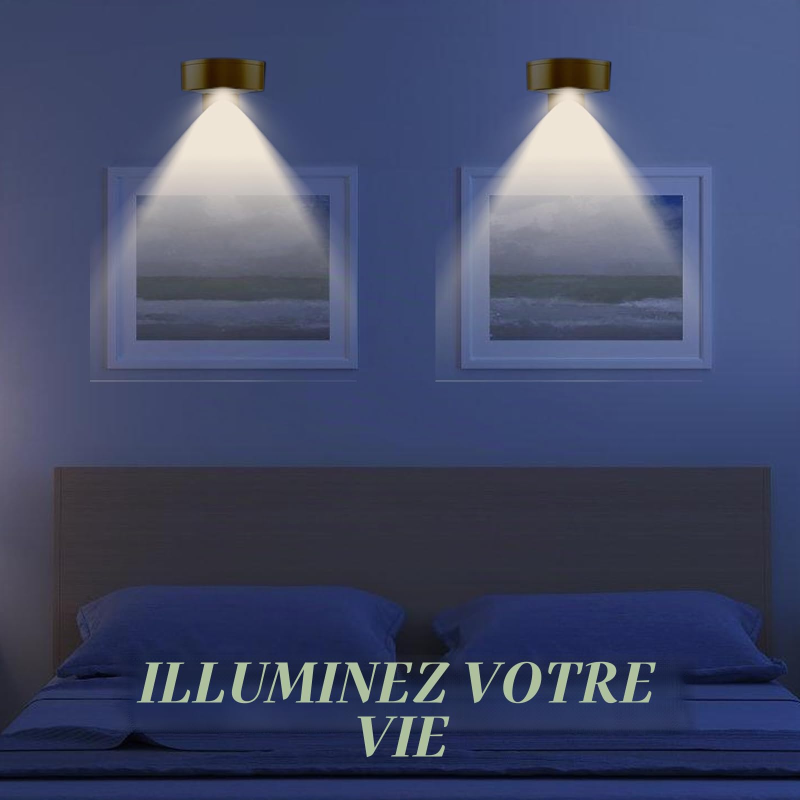 Lot de 4 lampes sans fil lampe magnétique pour tableau, éclairage pour cadre photo, appliques murales LED à piles avec télécommande, intensité variable pour tableaux, murs photo et vitrines