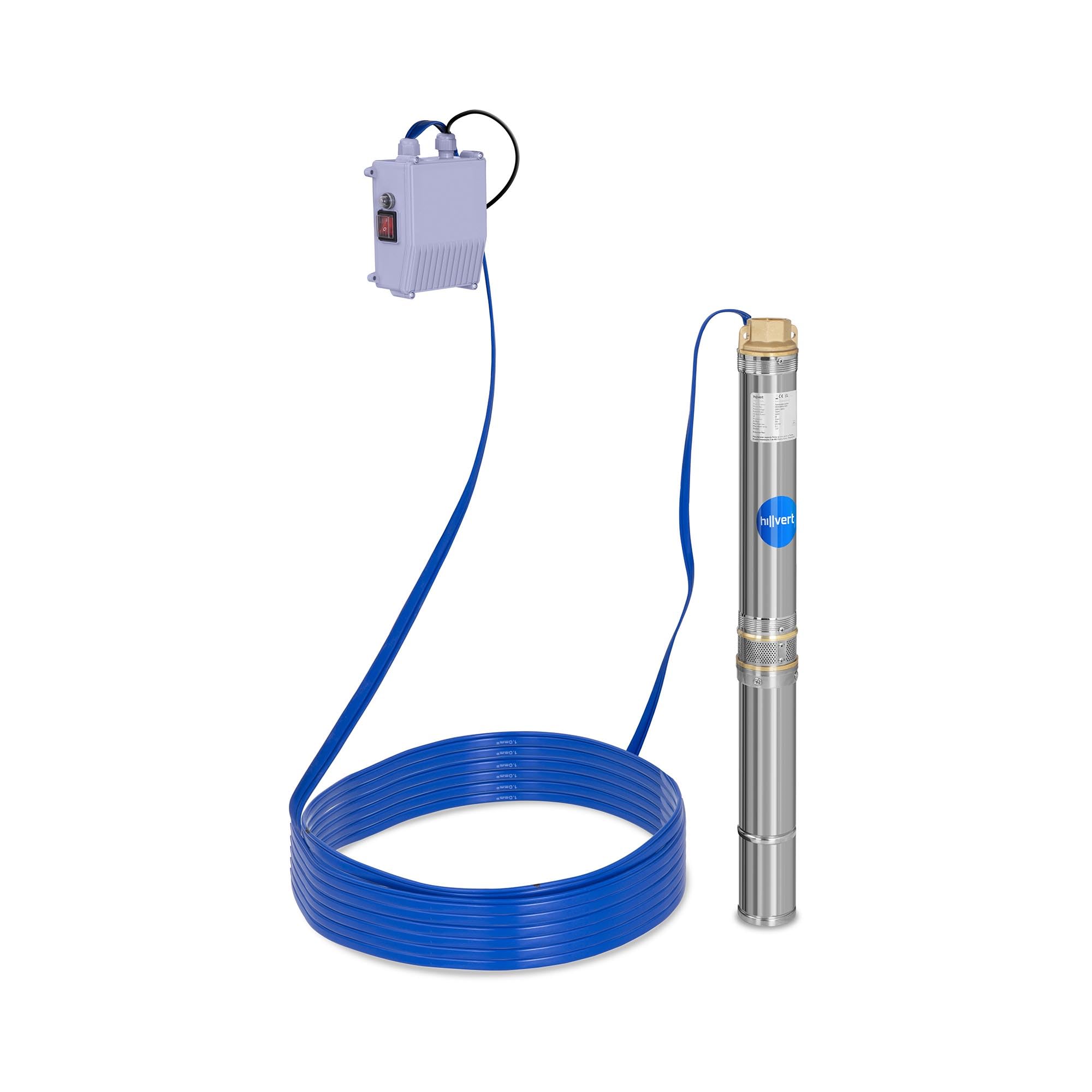 Hillvert Pompe Immergée 3800 L/h, 250 W, Profondeur de pompage max. 28 m, Diamètre de la pompe 70 mm, Acier inox - Pompe de Puits Submersible