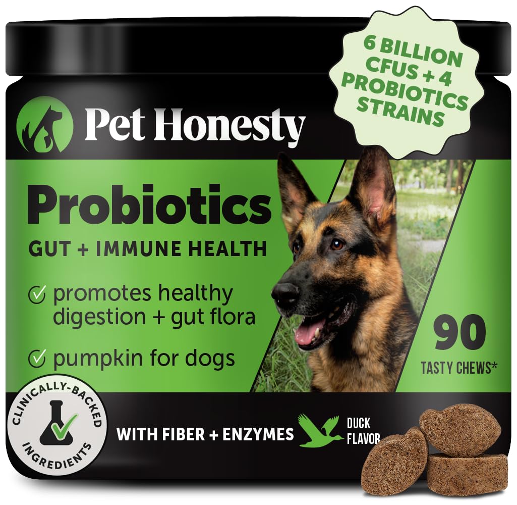 Pet Honesty Probiotics for Dogs, 90 All-Natural Advanced Dog Probiotics Chews with Prebiotics, Relieves Dog Diarrhea and Constipation, Improves Digestion, Allergy, Hot Spots, Immunity & Health (Duck)