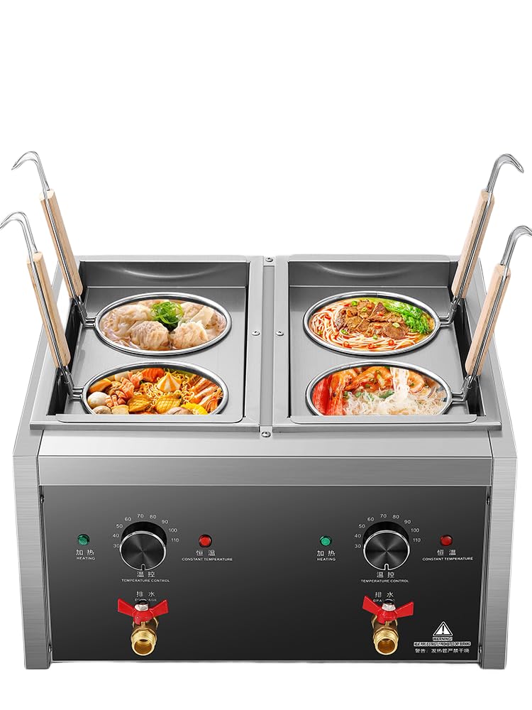 Koalalko Commercial Pasta Cooker 4 Holes Macaroni Vegetable Dumpling Cooker Noodle Cooking Machine Pasta Makers Boiler Machine with 4 Basket Noodle Dumpling Maker with Noodle Filter 110V 60hz US plug