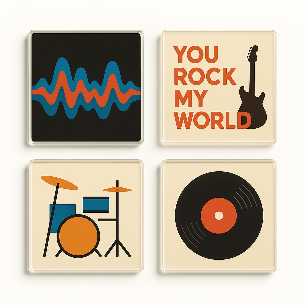 The Plum Penguin Waveform Harmony Acrylic Coaster Gift Set Of 4 With Music Lover Design - For Home Bar Decor And Living Room Accent