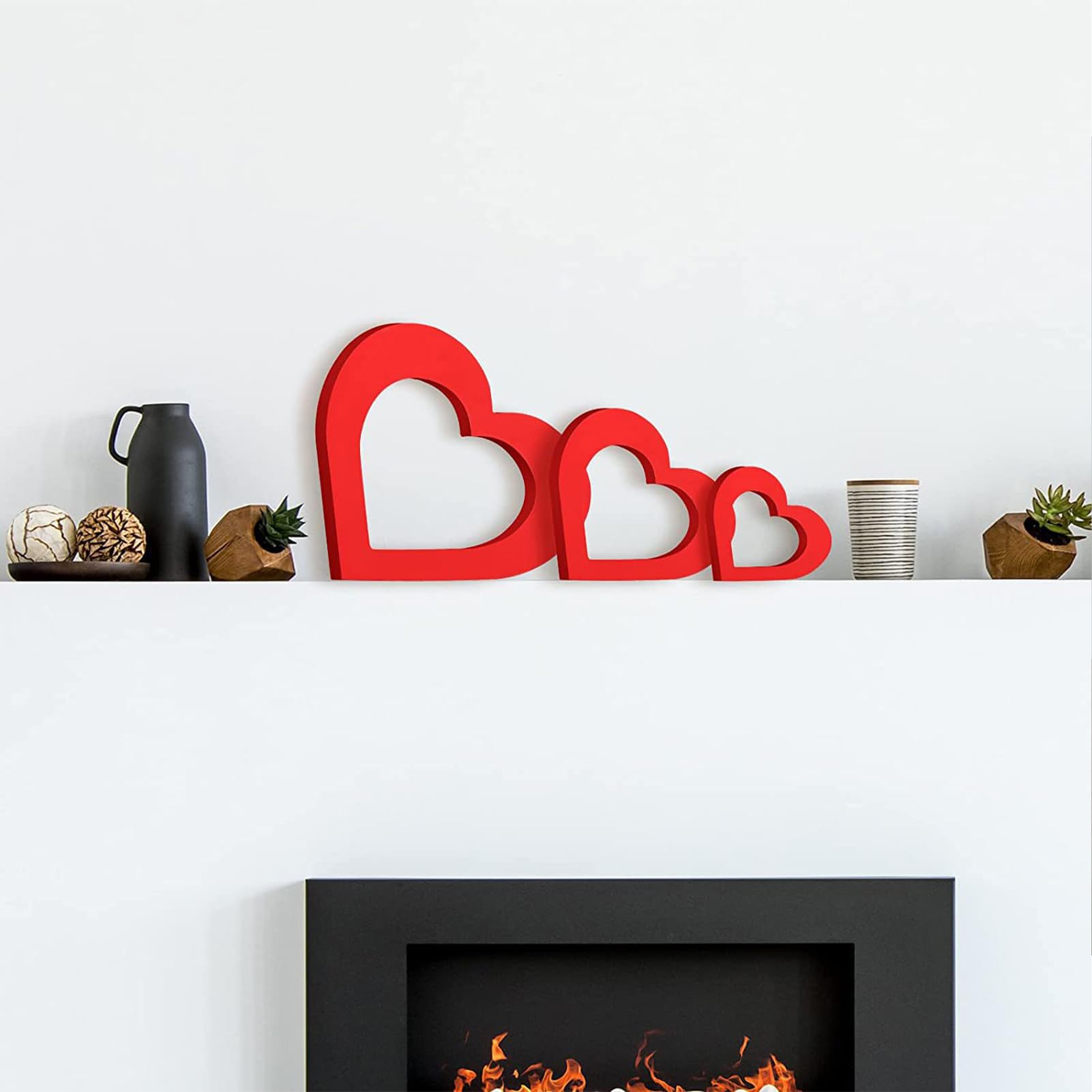 Ornamenti a forma di cuore in legno per San Valentino, 10 pezzi, decorazioni a forma di cuore in legno rosso da appendere con corde per San Valentino, matrimonio, casa, feste, Y7XXMP