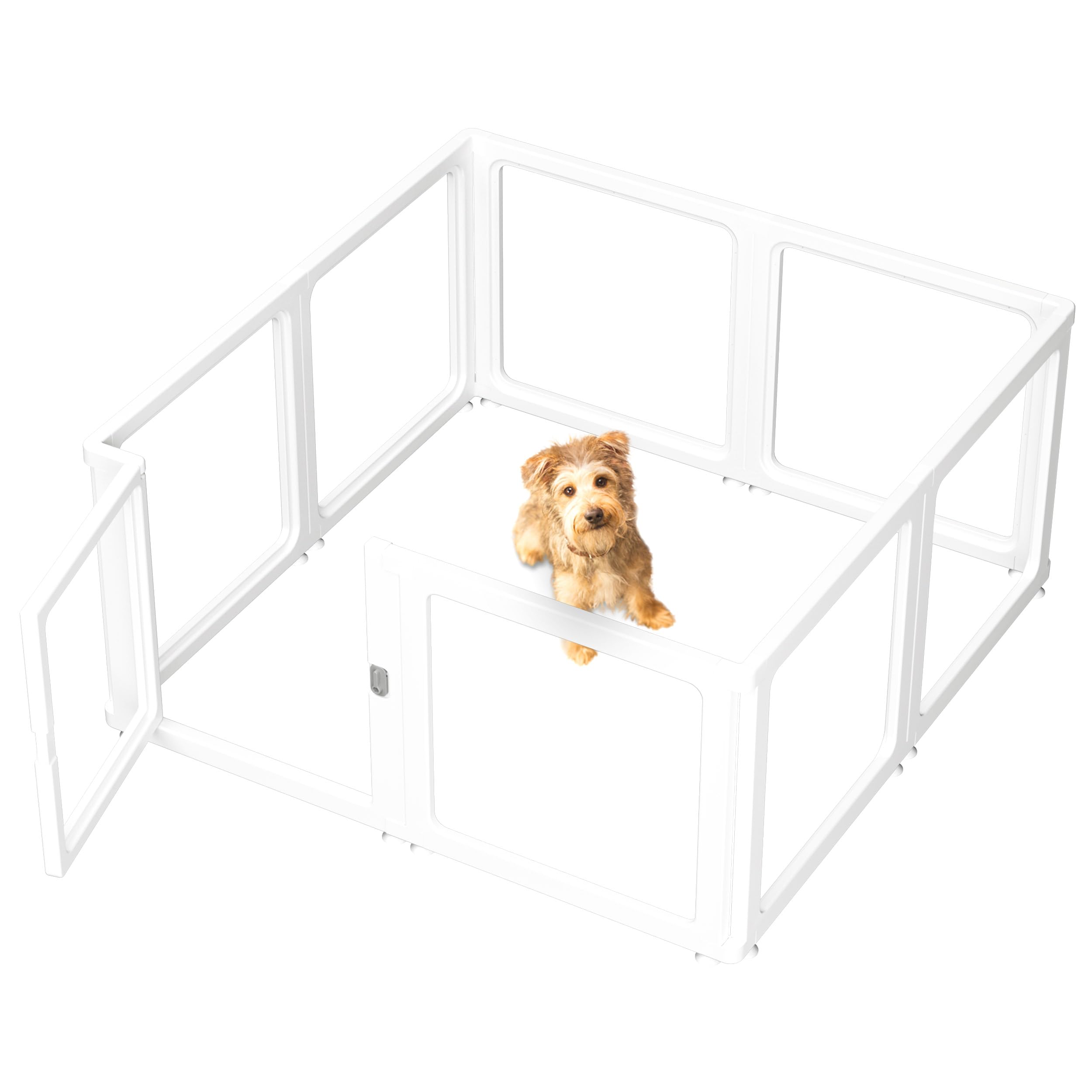 Citylife Dog Playpen with Door Clear Pet Playpen for Indoor Outdoor Easy to Install and Remove Puppy Playpen for Dogs, Cats, Bunnies, Pigs, 8 Panels