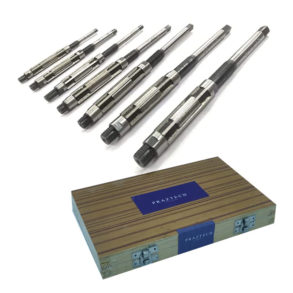 Set di 7 alesatori manuali regolabili HV -H3 (6,3 mm - 11,9 mm) in scatola di legno