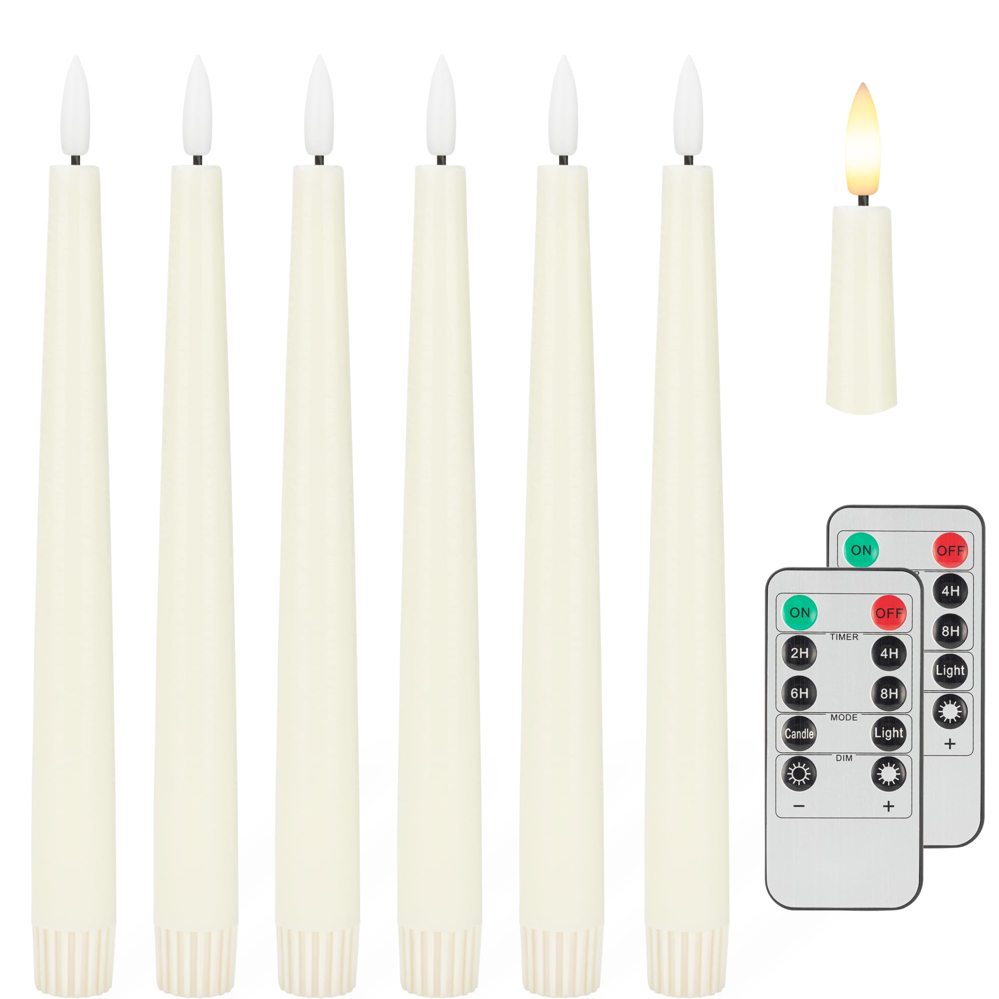 Flameless Taper Candles with 3D Wick, 9.6