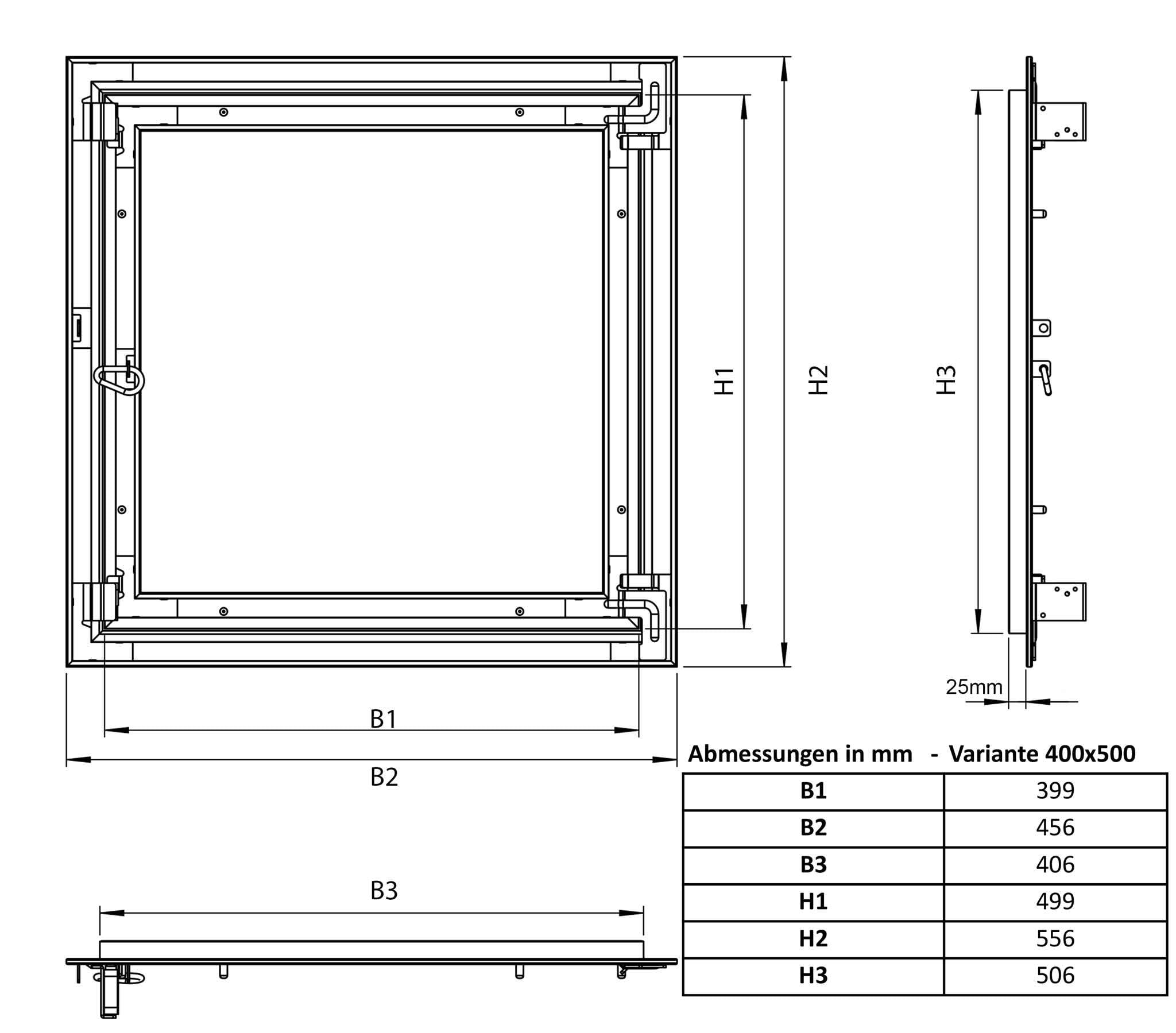 Revisionsklappe Trockenbau 400 x 500 mm – Revisionstür - Wartungsklappe mit 25 mm imprägnierter GK-Einlage und Druckverschluss – aus korrosionsbeständigem Aluminium – befliesbar – MW multi werkzeug