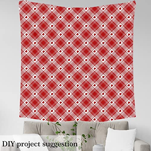 Tartan Plaid Upholstery Fabric for Chairs,Rainbow Buffalo Check Outdoor Fabric by The Yard,Valentines Day Heart Love Fabric for Upholstery and DIY Projects,2 Yards,(L184*W150cm) Red White - Image 3