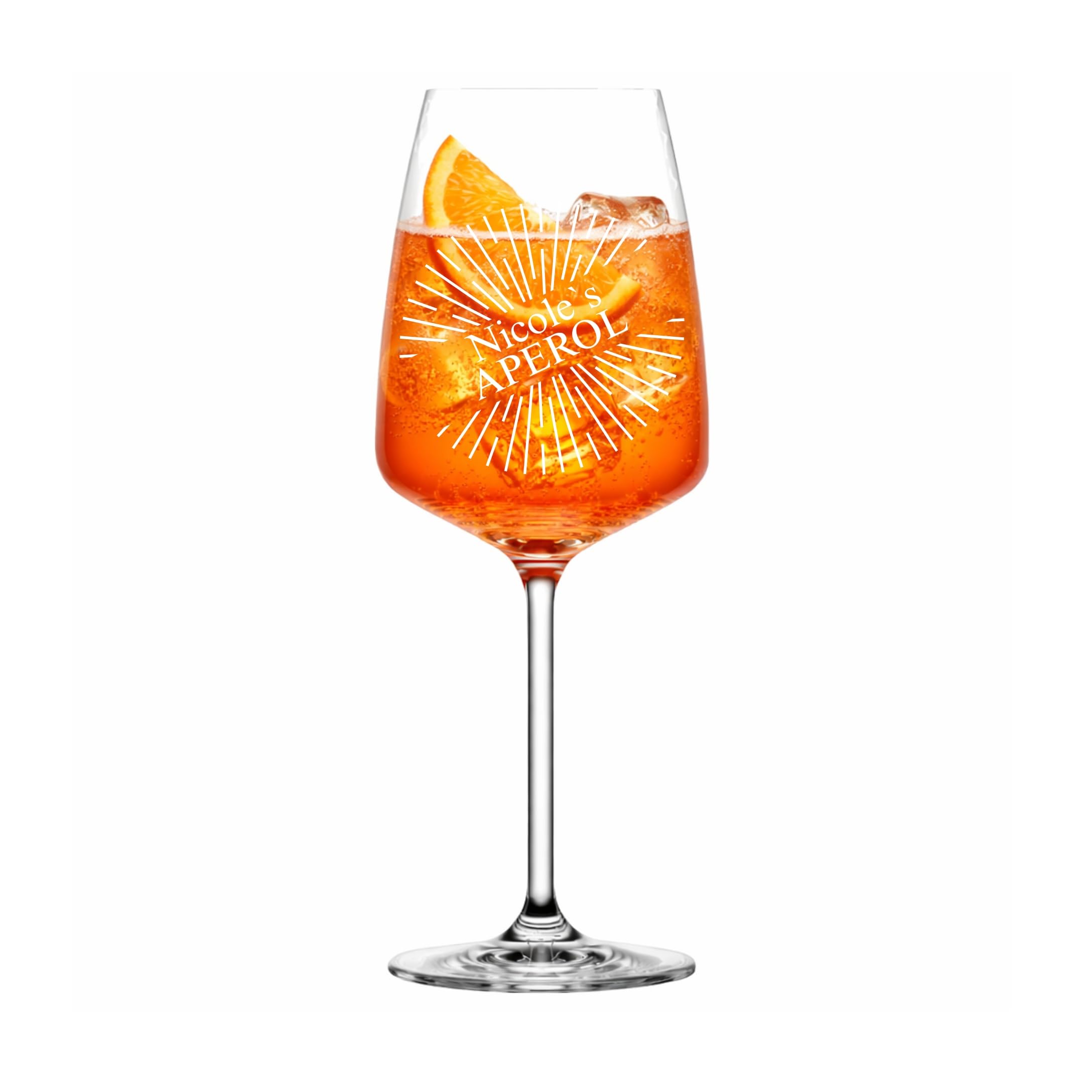 Aperol Spritz Glas mit Name - Personalisiertes Weinglas mit Gravur | Aperol Glas mit Wunschname | Geschenk Freundin Geburtstag Muttertag | Lasergravur (Sunburst)