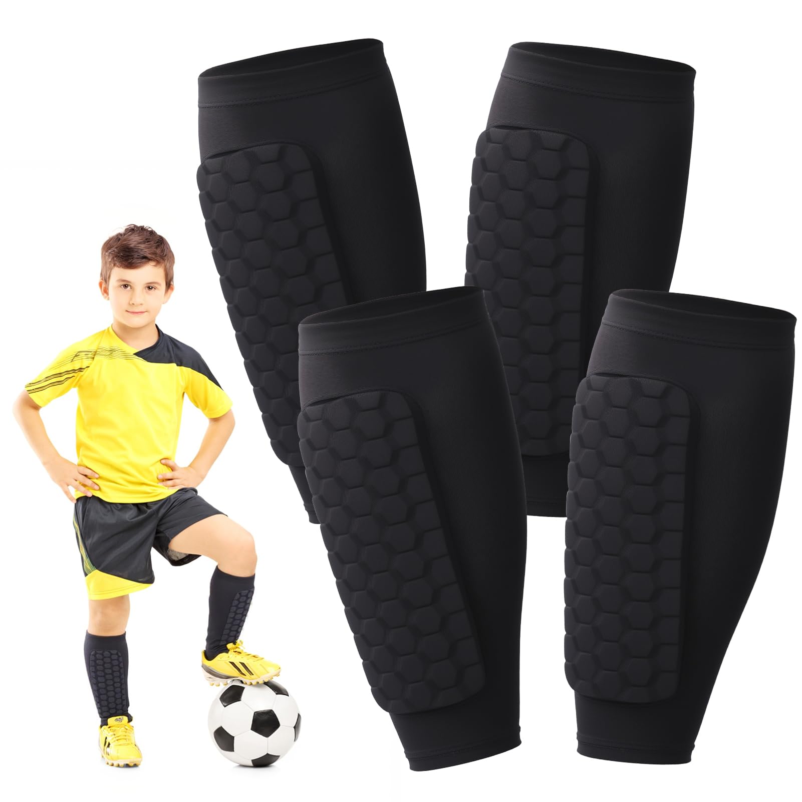 2 Paare Schienbeinschoner Kinder Fussball,Schienbeinschoner Kinder,Schienbeinschoners Socken für Fußball,Basketball,Radfahren,Klettern,XS,Schwarz