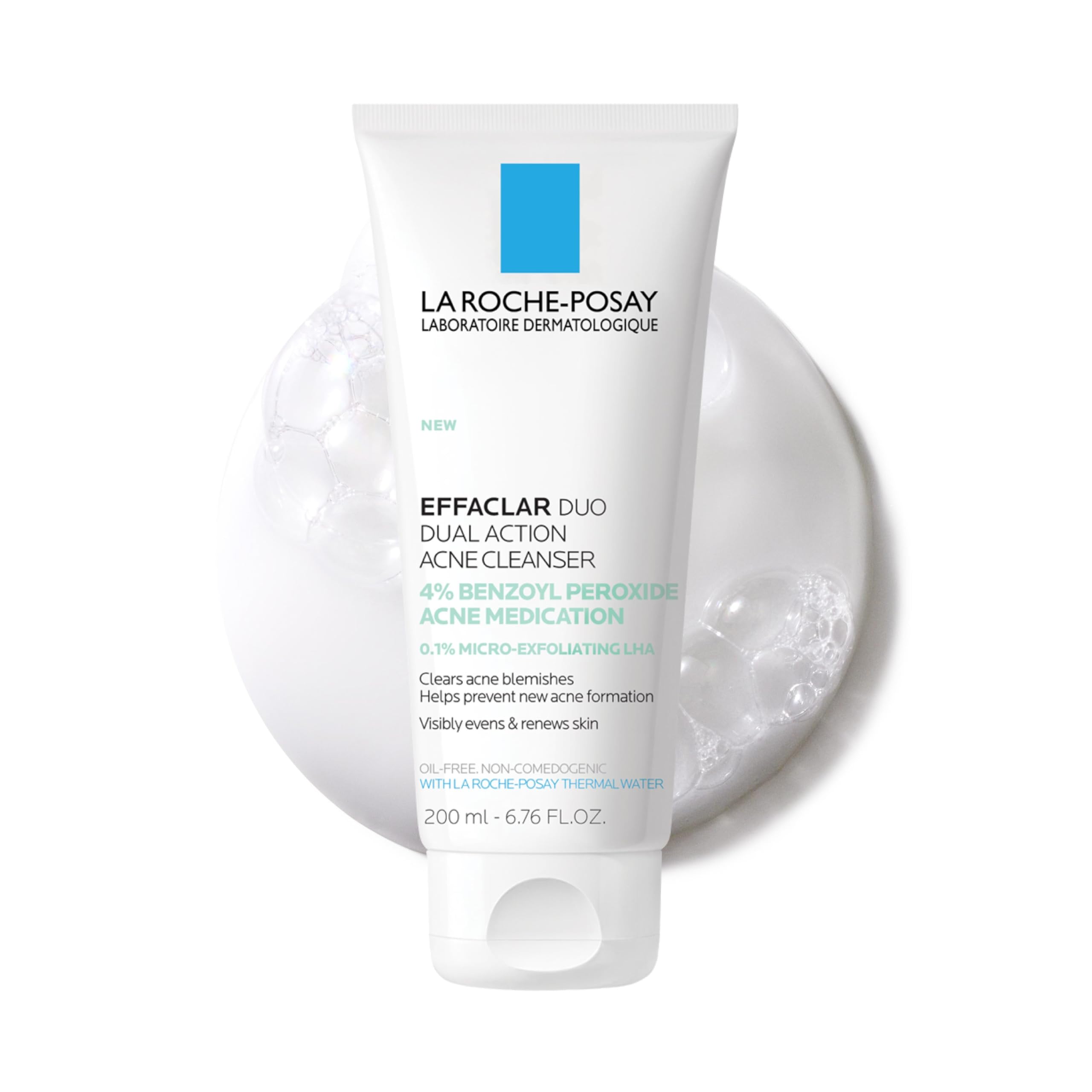 La Roche-PosayEffaclar Dual Acne Face Wash With 4% Benzoyl Peroxide & LHA Exfoliant, Acne Treatment Help Clear & Prevent Blemishes, Paraben Free & Oil Free Wash, 6.76 Fl Oz