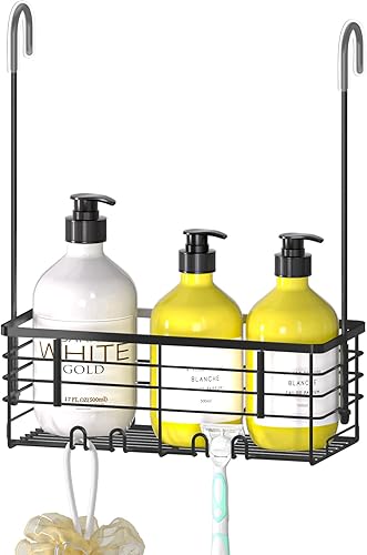DELLAN Estante de ducha colgante, organizador de ducha colgante para baño, estante de ducha con ganchos sobre la puerta, organizador de ducha de