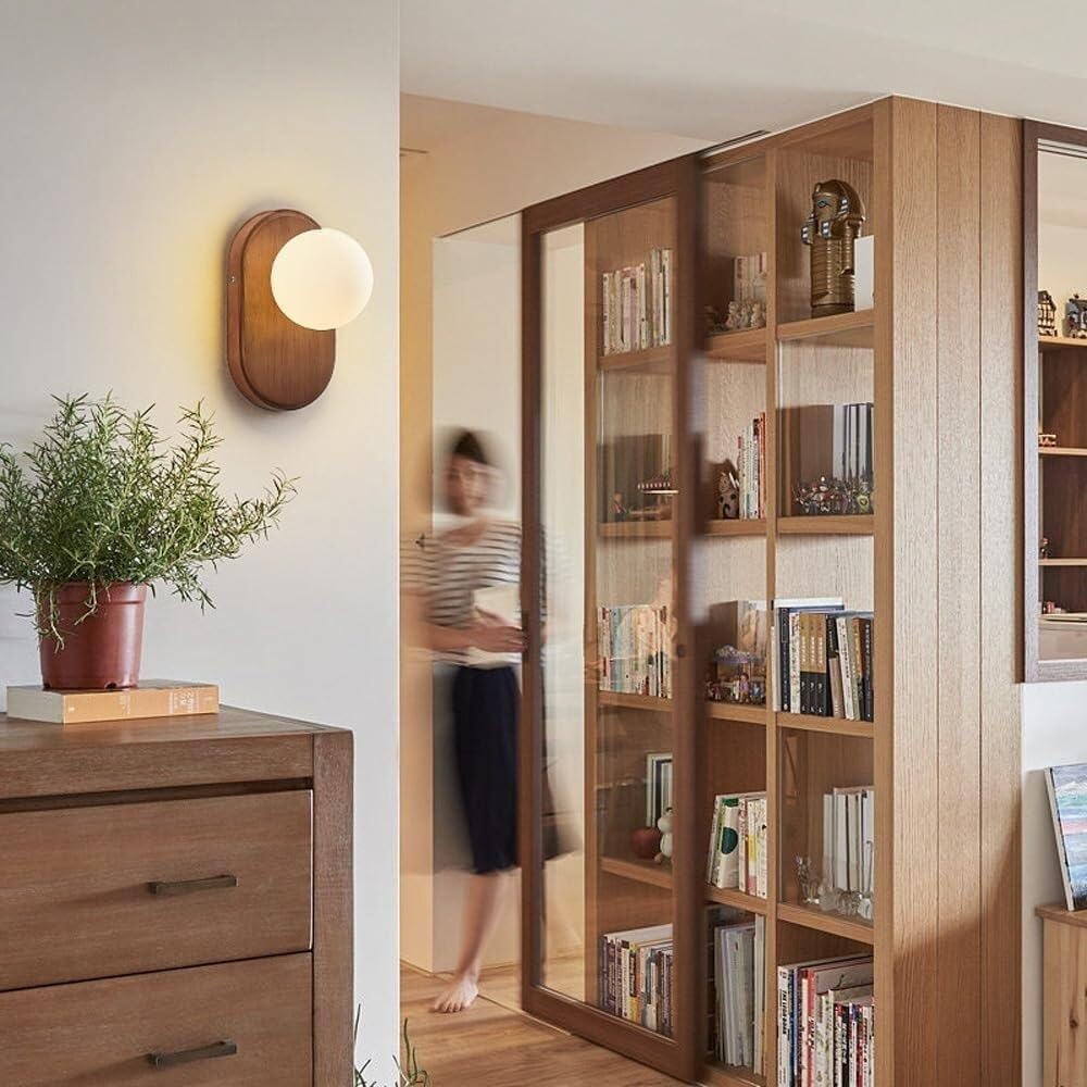 moderna lampada da parete per interni a led Applique da parete in vetro di latte vintage adatta agli affittuari con luce da parete moderna di metà secolo in legno for arredamento rustico da fattoria,