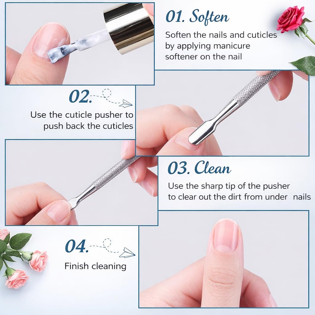 Empujador de Cutículas 2 en 1, Pack de 2, Acero Inoxidable, Punta Triangular y Cuadrada, Manicura y Pedicura