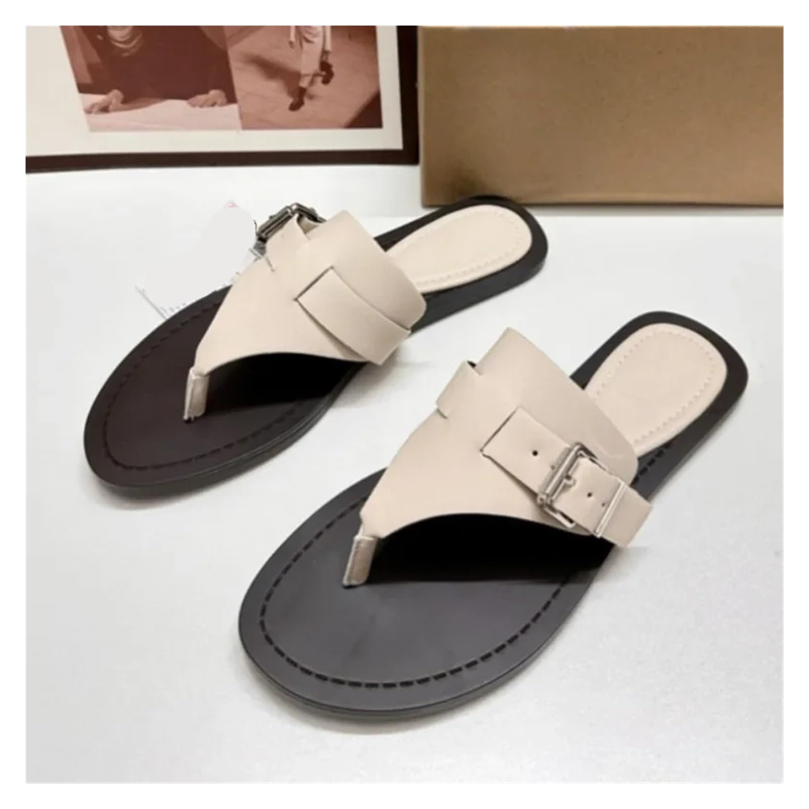 Chanclas Mujer Chanclas Planas for Mujer, Zapatos de Playa con cinturón y Hebilla Lujo for Verano, Suela Antideslizante, Zapatillas Ocio Transpirables for Exteriores | 42
