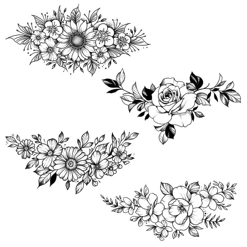 2 Pcs Herbal Temporary Tattoo Stickers Waterproof Women'S Long-Lasting Waist Arm Thigh Rose Flower Juice Simulation Tattoo