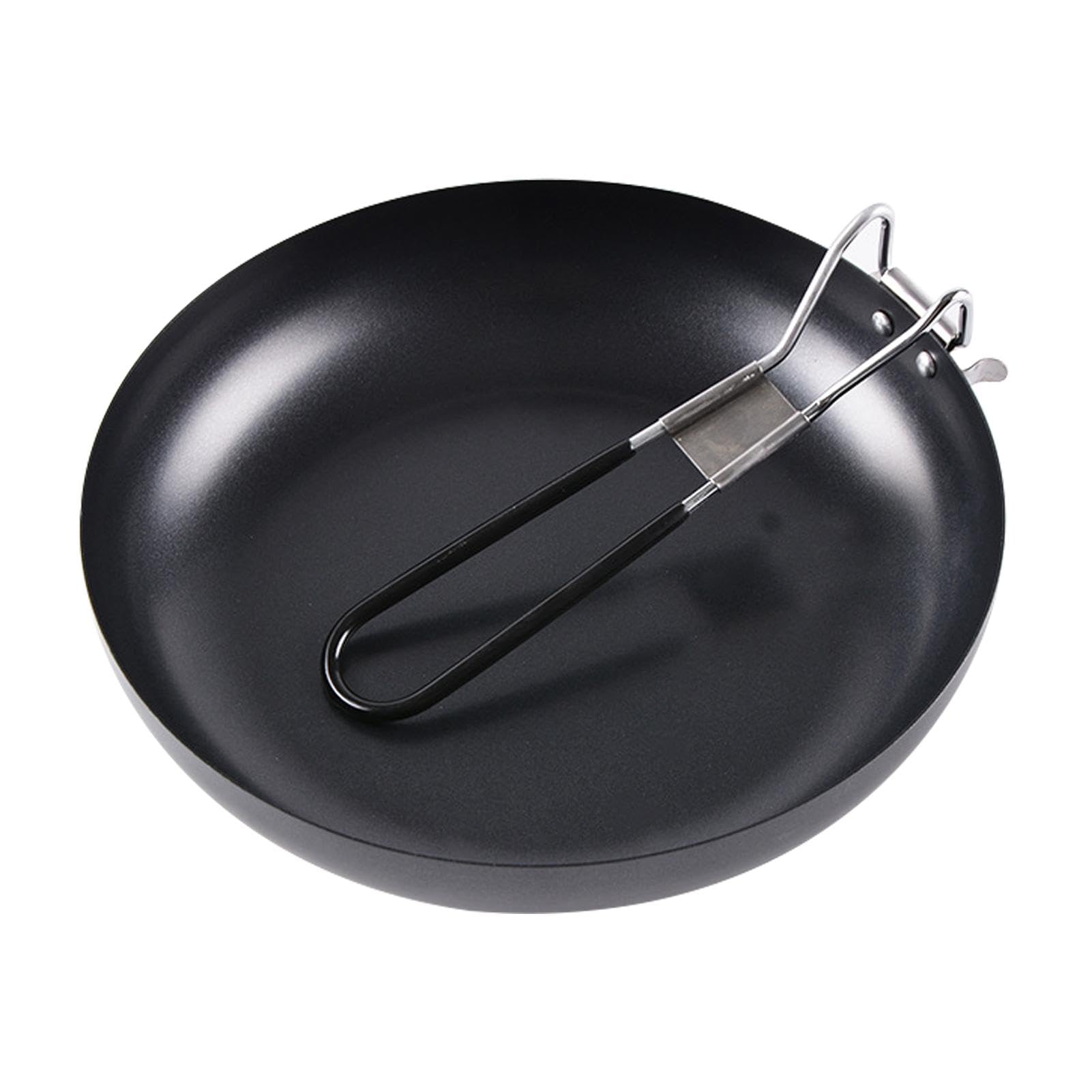 Padella Pieghevole per Esterni, Antiaderente, Rotonda, 24 cm, Nero, Lavabile in Lavastoviglie, Adatta per Campeggio e Picnic