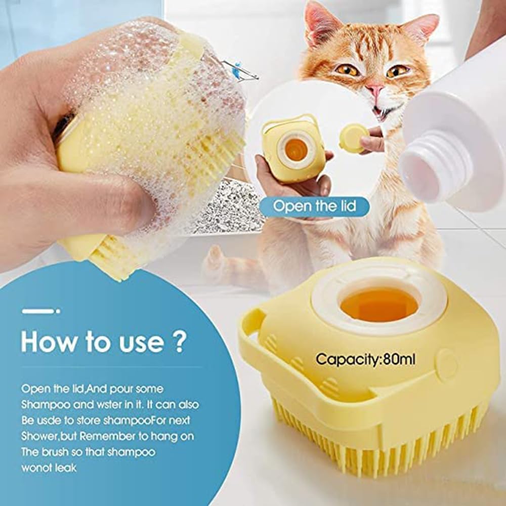 Kingston fabric Dog & Cat Hair Bath Brush (Combo of 3) Grooming Accessories | Soft Silicon Brush | Rubber Gloves | Cleaning Hand Brush (Color May Vary) (Blue, Pink & Yellow) 1