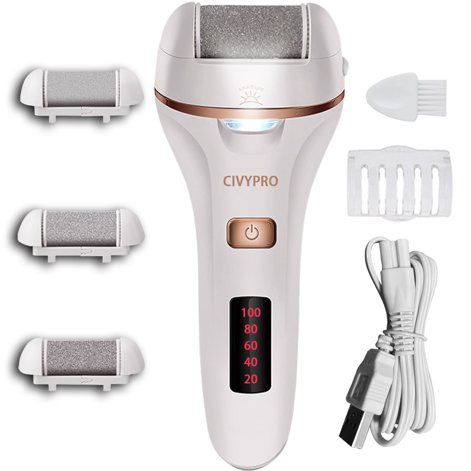 Extracteur de callus électrique - Longue durée de service, fil électronique rechargeable - Cadeau idéal - Outils de pédicure professionnels - Brosse à pieds imperméable - Kit de soin des pieds pour la