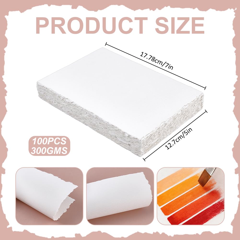 WADORN 100 Feuilles Papier aquarelle Blanc 13x18cm, 300 g/m² bords déchirés Surface rugueuse Papier texturé Fait Artisanat DIY Invitations mariage aquarelle Fabrication Dessin Art Peinture
