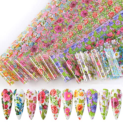 Bonnie-Sam Spring Nail Foil Transfer Sticker Flower Nail Art Decal Tips Wraps Foil Transfer DIY Nail Decoration