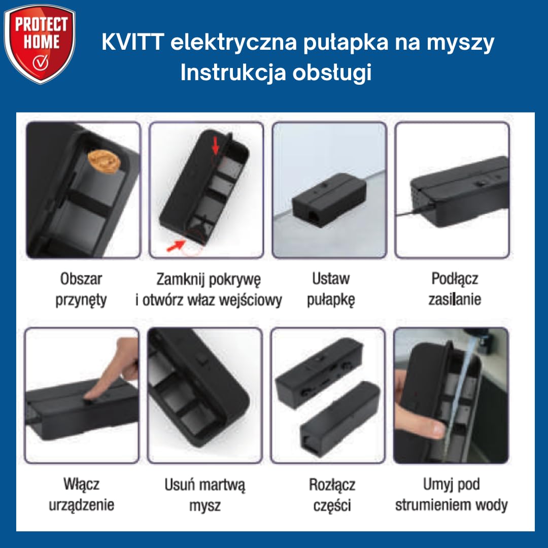 Elektryczna pułapka na myszy, do użytku w pomieszczeniach, humanitarne usuwanie myszy, silne napięcie, skuteczne na myszy, niedotykowe, wielokrotnego użytku