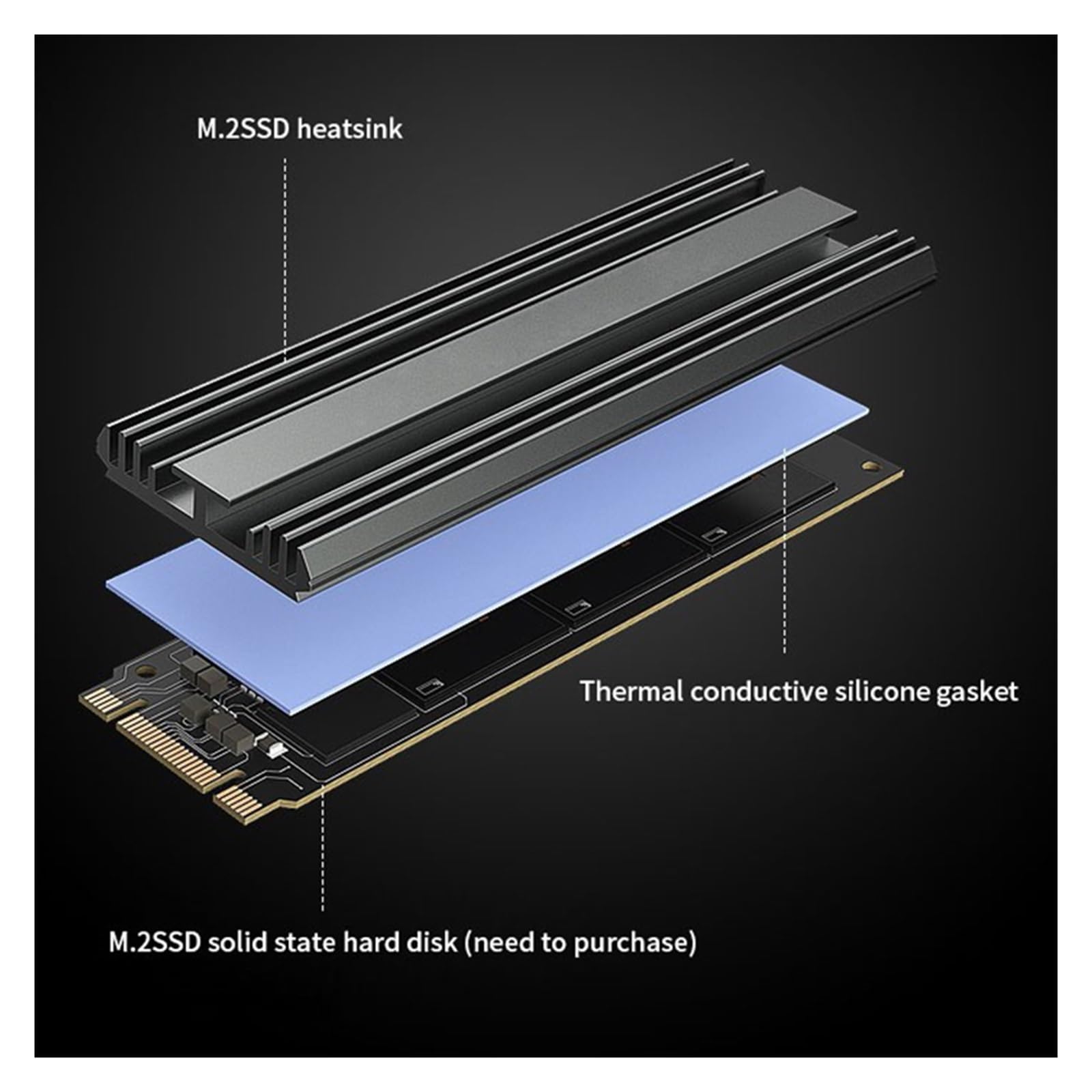 1 Pcs M2-4 SSD Kühler NVME 2280 Solid State Drive Kühlkörper Cooling Pad for Desktop-Computer M.2 NVME kühler(Color:Black)