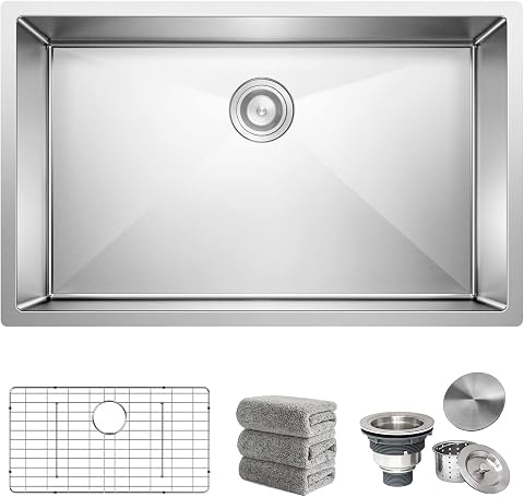Kitchen Sink 30x18 Inch Undermount Stainless Steel Single Bowl Set