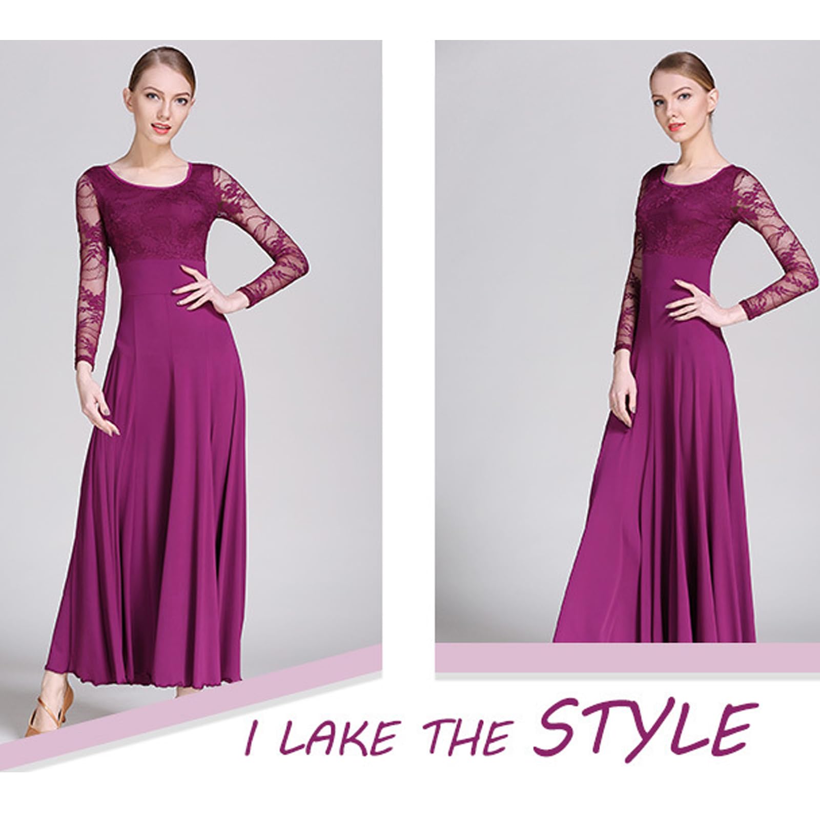 Vestidos De Baile De Salón para Mujer Vestido De Tango De Vals con Costura De Volantes Simples Traje De Baile De Tango Moderno De Manga Larga Falda De Ensayo Flamenco Foxtrot