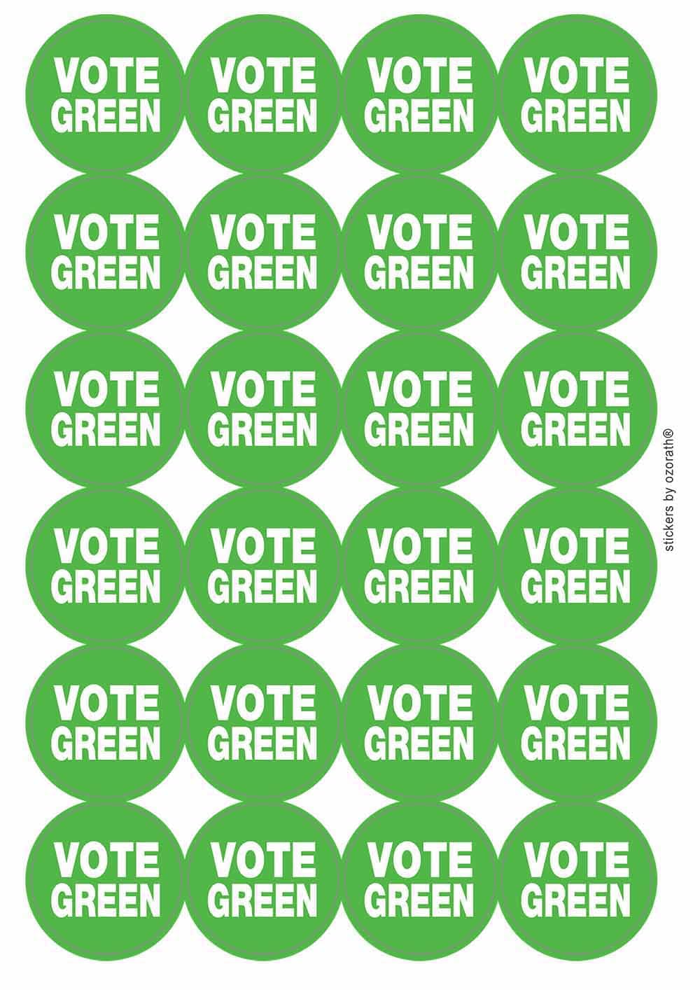 Vote Green Circular Matt Paper Stickers A4 Sheet of 24 (Each Sticker is 45mm Diameter)