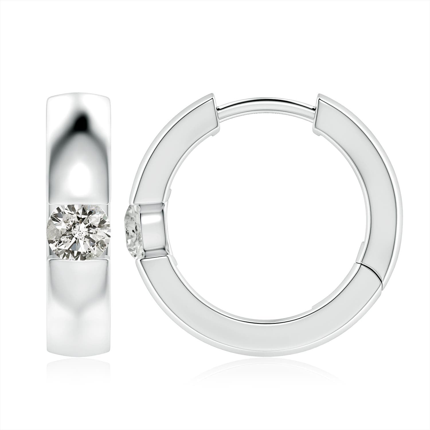 ANGARA Channel-Set Round Diamond Hinged Hoop Earrings in 14K Solid Gold/Platinum | Natural Diamond Hoops for Women | April Birthday, Anniversary