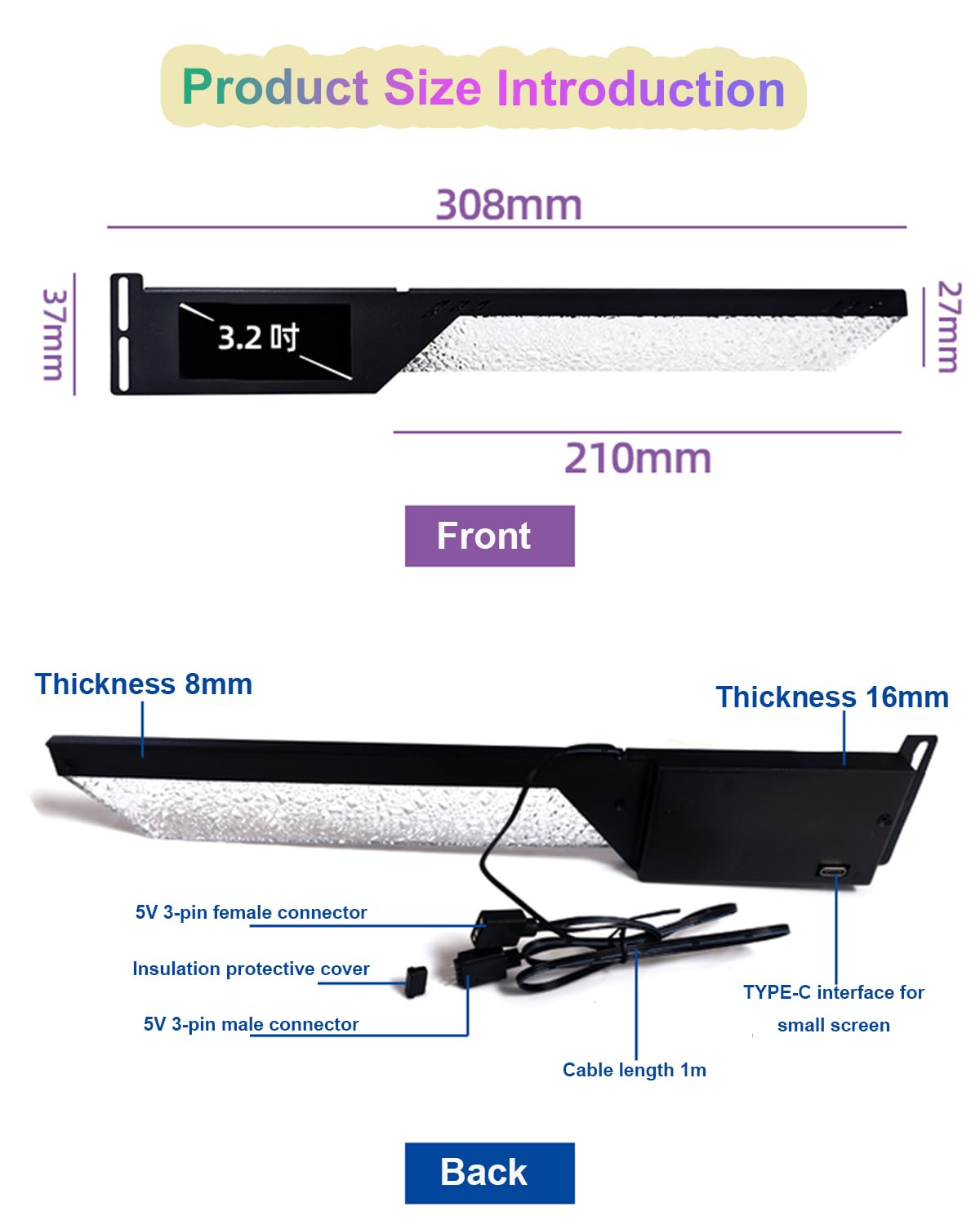 Supporto GPU RGB, Supporto GPU RGB, Riproduzione Video Dinamica, Schermo Secondario da 3,2 Pollici a Temperatura Controllata, Supporto GPU per PC, Decorazione Sala Giochi White 120mm