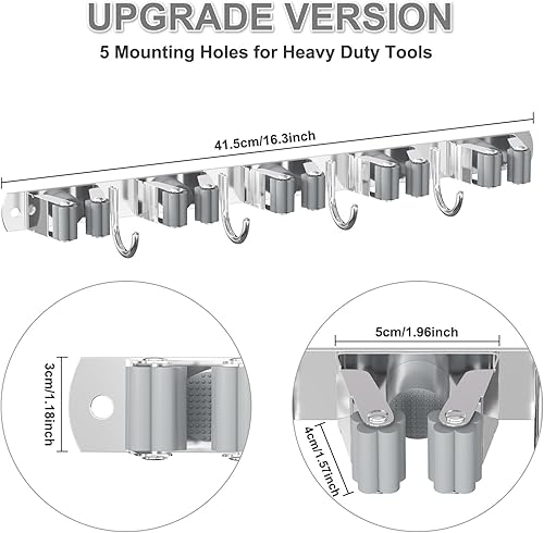 Miniatura 6 de HANZENMA Broom Holder Wall Mount, Broom Organizer Wall Mount Stainless Steel Broom and Mop Hanger Heavy Duty Storage Organization for Home Kitchen