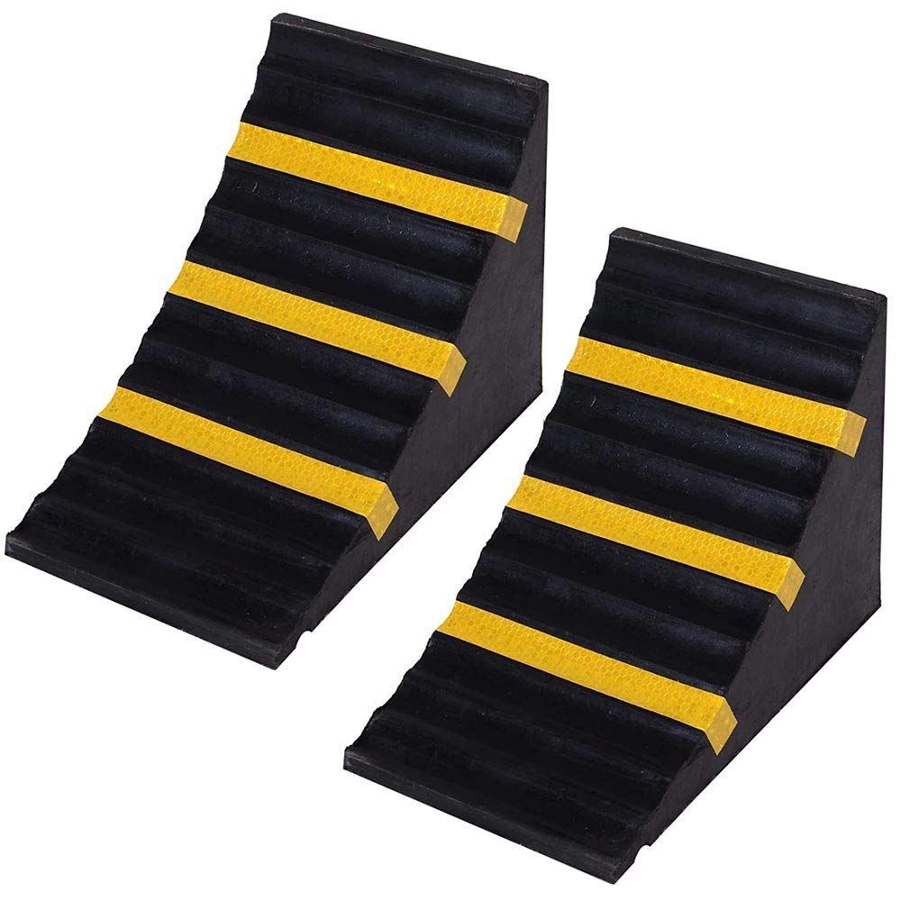 Bakaji Set 2 Cunei Fermaruota in Gomma Dura di Ebanite Ferma Ruota Ruote Pneumatici con Superficie Antiscivolo Strisce Catarifrangenti e Manico per Trasporto Dimensione 25 x 15 x 19 cm