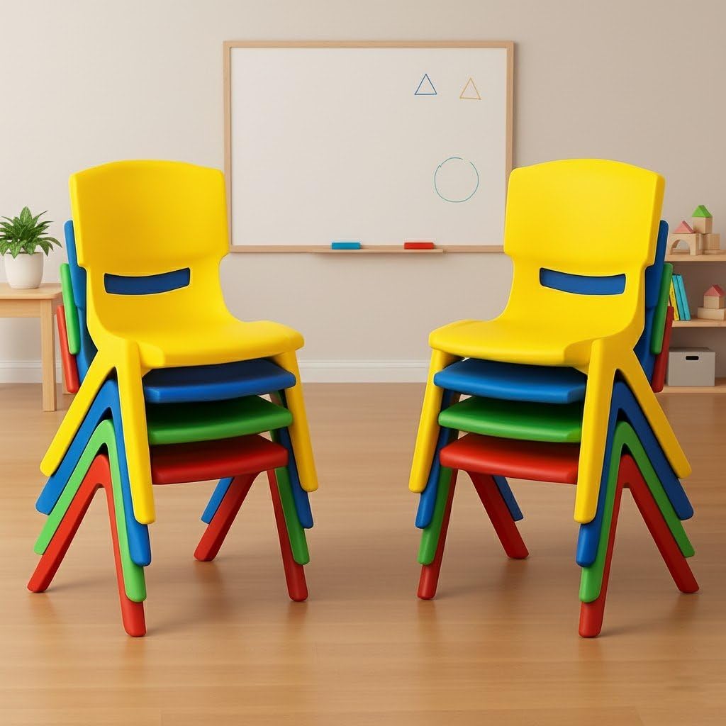 eHomeKart Kids Chairs Set of 20 – Heavy Duty Plastic, Stackable, Multi-Colour (Colour May Vary) - Ideal for Preschool, Nursery & Activity Rooms – 33 x 31 x 51 cm-picture-21