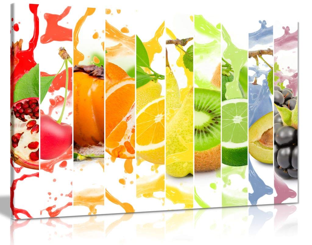 Panther Print Multicolor Rainbow Colourful Fruit Healthy Kitchen Canvas Wall Art Picture Print (36X24)