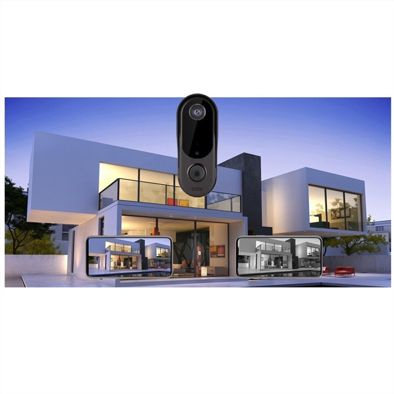 Smart Home Security Sonnette Caméra WiFi Interphone Vidéo Sonnette Caméra Extérieure sans Fil WiFi Sonnette 2 Voies Audio Vision Nocturne(Size:Doorbell xBattery)